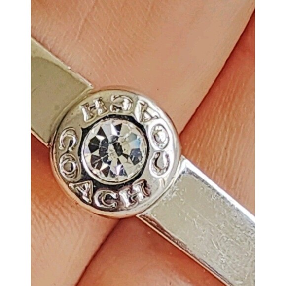 Coach Signature Logo Open Circle Hinged Bangle Silver Tone 6.75" - Picture 3 of 6